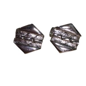 Vintage Silver Sperry Hexagon Modernist Clip-on Earrings